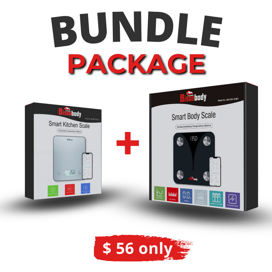 Bundle - Bisonbody Body Scale 20 Body Metrics Measurement + Smart Kitchen Scale