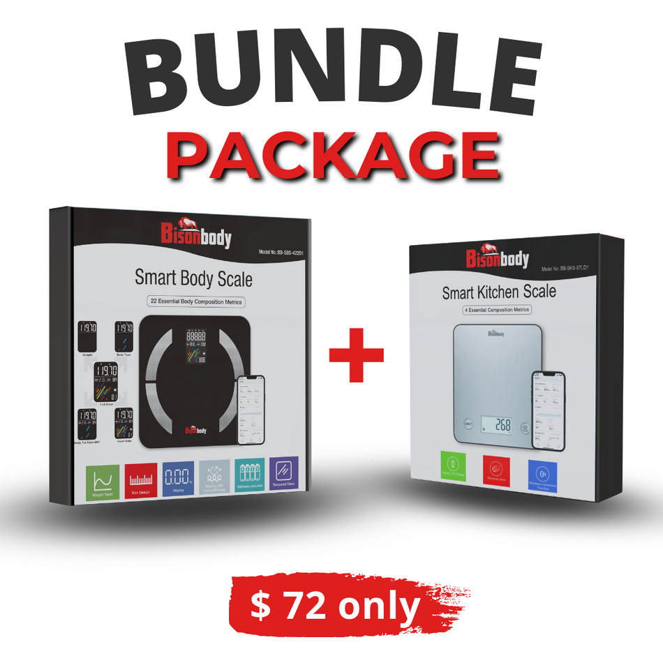 Bundle - Bisonbody Body Scale 22 Body Metrics Measurement + Smart Kitchen Scale
