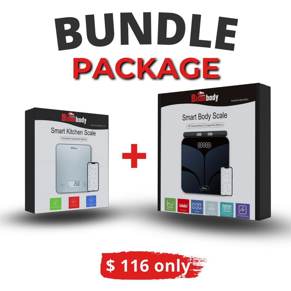 Bundle - Bisonbody Body Scale 29 Body Metrics Measurement + Smart Kitchen Scale