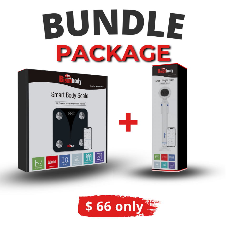 Bundle - Bisonbody Body Scale 20 Body Metrics Measurement + Smart Digital Height Ruler