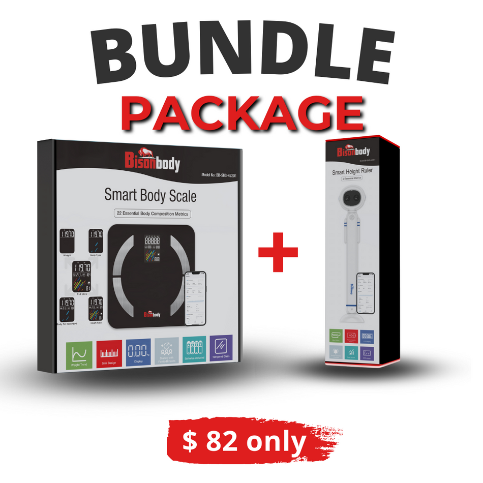 Bundle - Bisonbody Body Scale 22 Body Metrics Measurement + Smart Digital Height Ruler