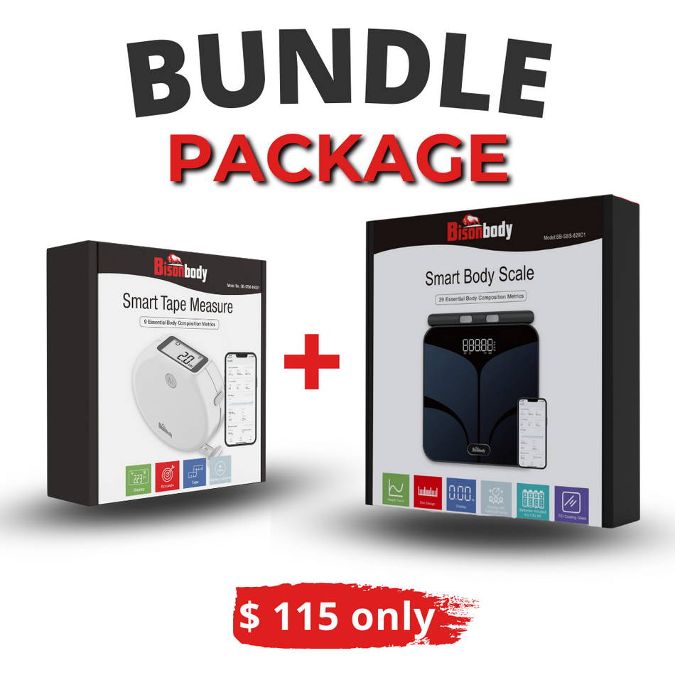 Bundle - Bisonbody Body Scale 29 Body Metrics Measurement + Smart Body Tape Measure
