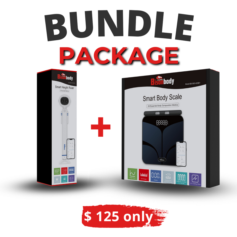 Bundle - Bisonbody Body Scale 29 Body Metrics Measurement + Smart Digital Height Ruler