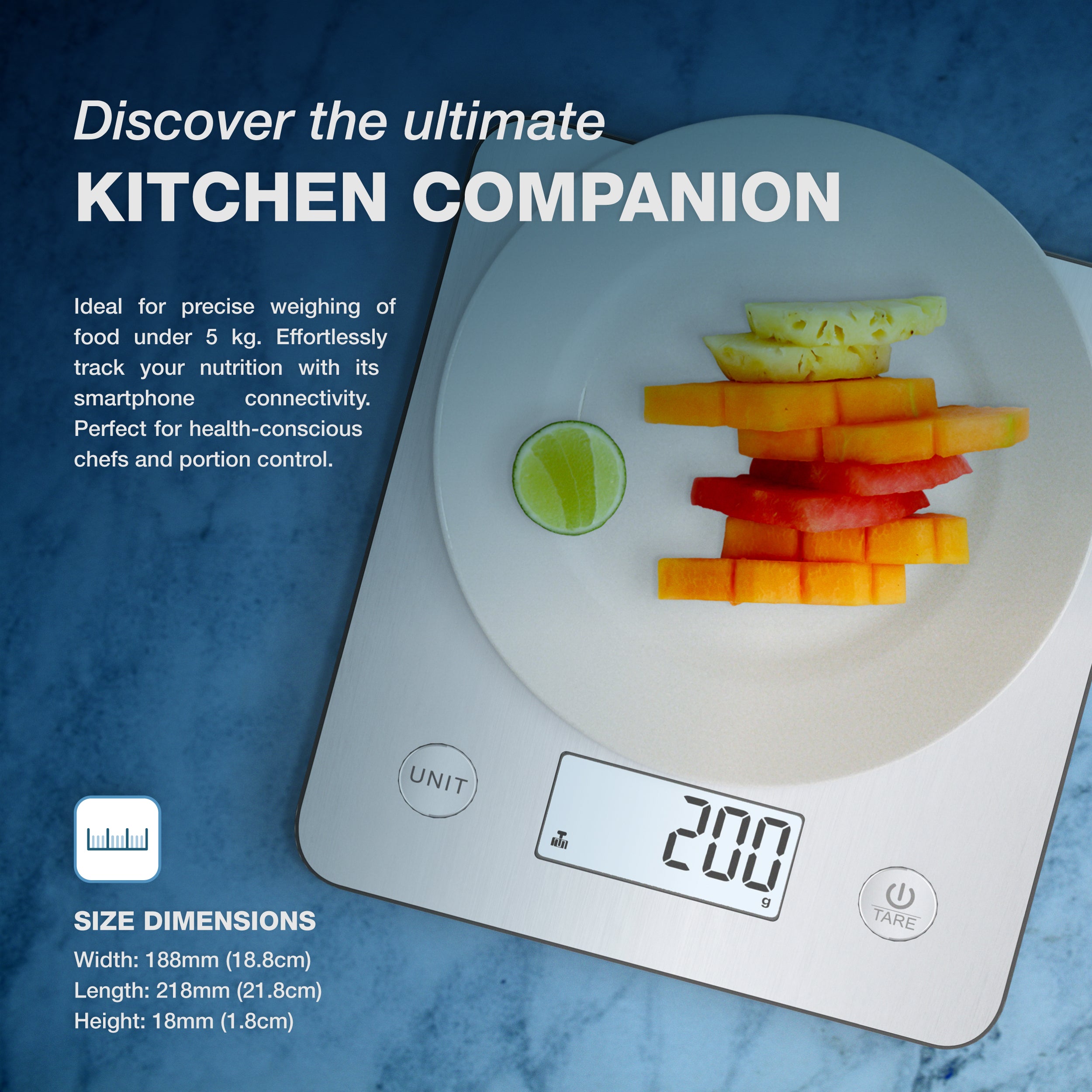Bisonbody Smart Digital Kitchen Scale – Edelstahl, Bluetooth, Misst Nährwerte, 5 Maßeinheiten, LCD-Display